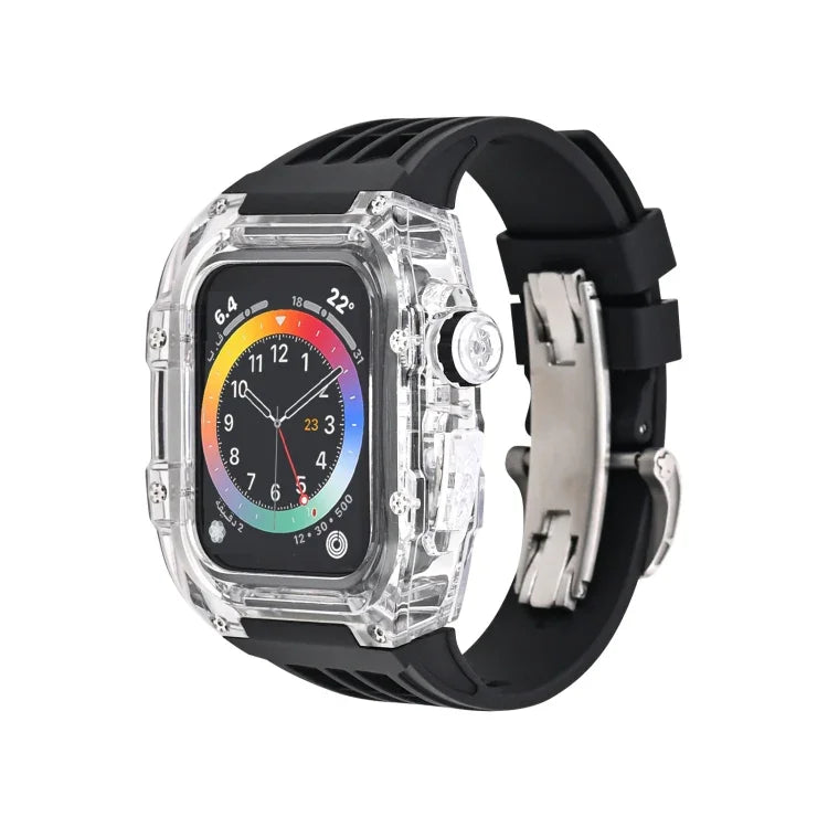 สายรัดนาฬิกาเคสใสยางฟลูออรีน สำหรับ Apple Watch ซีรีส์ 8&7 45mm, สำหรับ Apple Watch ซีรีส์ 8&7 45mm/SE 2&6&SE&5&4 44mm