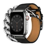 สายสแตนเลสสตีลหนังแท้แบบห่วงคู่ สำหรับ Apple Watch Ultra 49 มม. / Series 8&7 45 มม., สำหรับ Apple Watch Series 8&7 41 มม.