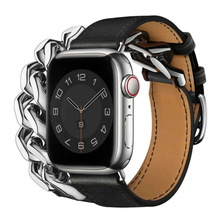 สายสแตนเลสสตีลหนังแท้แบบห่วงคู่ สำหรับ Apple Watch Ultra 49 มม. / Series 8&7 45 มม., สำหรับ Apple Watch Series 8&7 41 มม.
