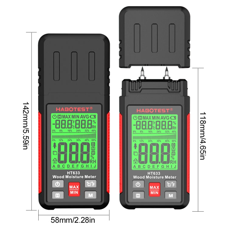 เครื่องวัดความชื้นไม้ดิจิทัลแบบพกพา HABOTEST HT633, HT633