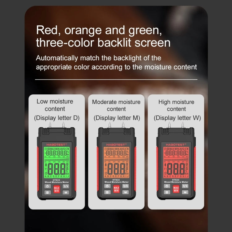 เครื่องวัดความชื้นไม้ดิจิทัลแบบพกพา HABOTEST HT633, HT633