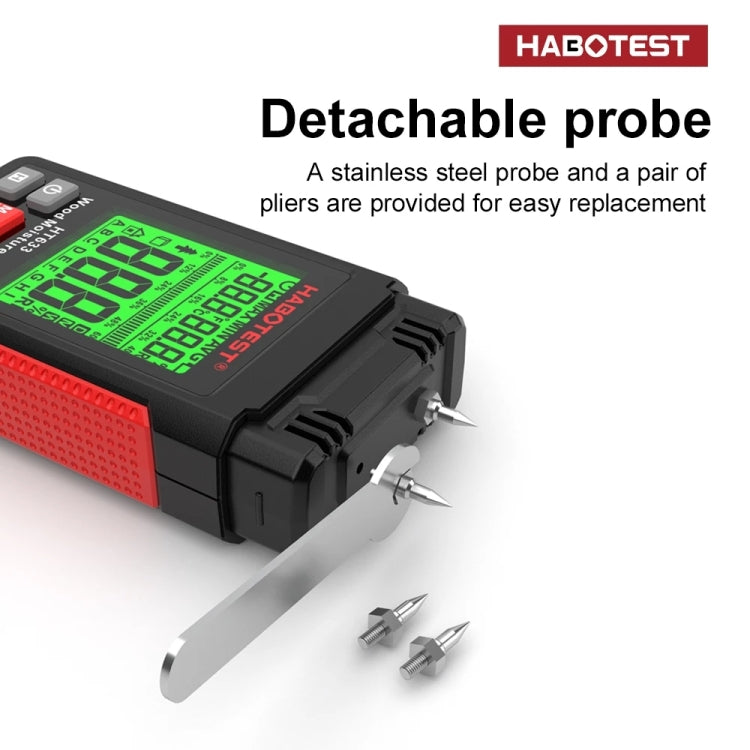 เครื่องวัดความชื้นไม้ดิจิทัลแบบพกพา HABOTEST HT633, HT633