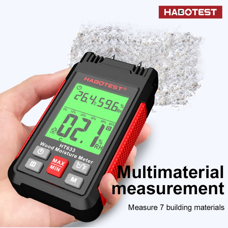 เครื่องวัดความชื้นไม้ดิจิทัลแบบพกพา HABOTEST HT633, HT633