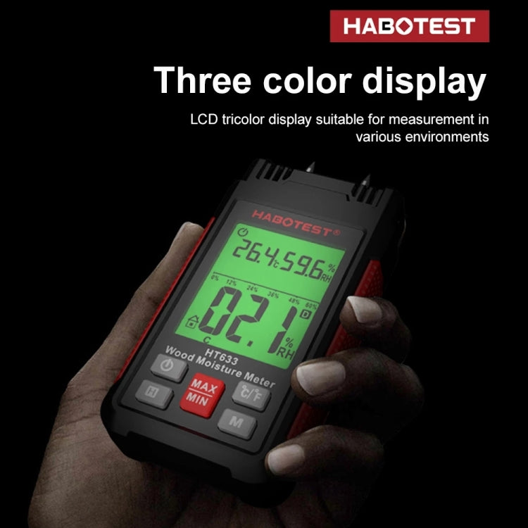 เครื่องวัดความชื้นไม้ดิจิทัลแบบพกพา HABOTEST HT633, HT633