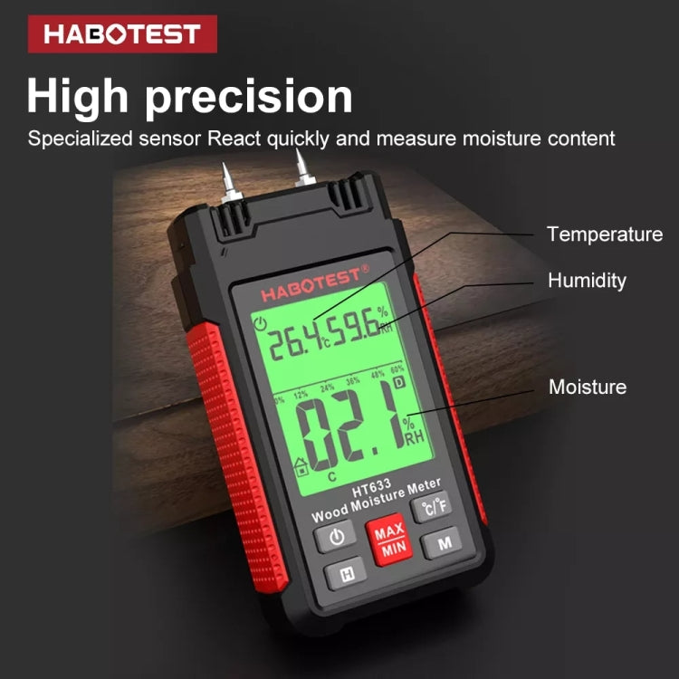 เครื่องวัดความชื้นไม้ดิจิทัลแบบพกพา HABOTEST HT633, HT633