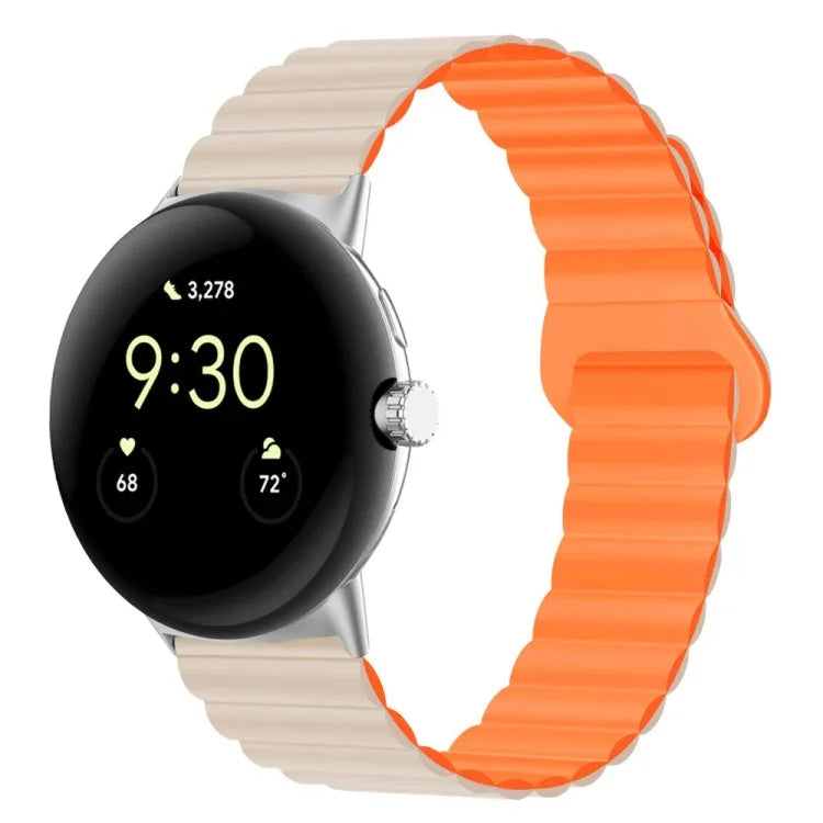 สายรัดนาฬิกาซิลิโคนแม่เหล็กหัวเข็มขัดกลับด้าน สำหรับ Google Pixel Watch 4 / 3 / 2 / 1 41 มม.