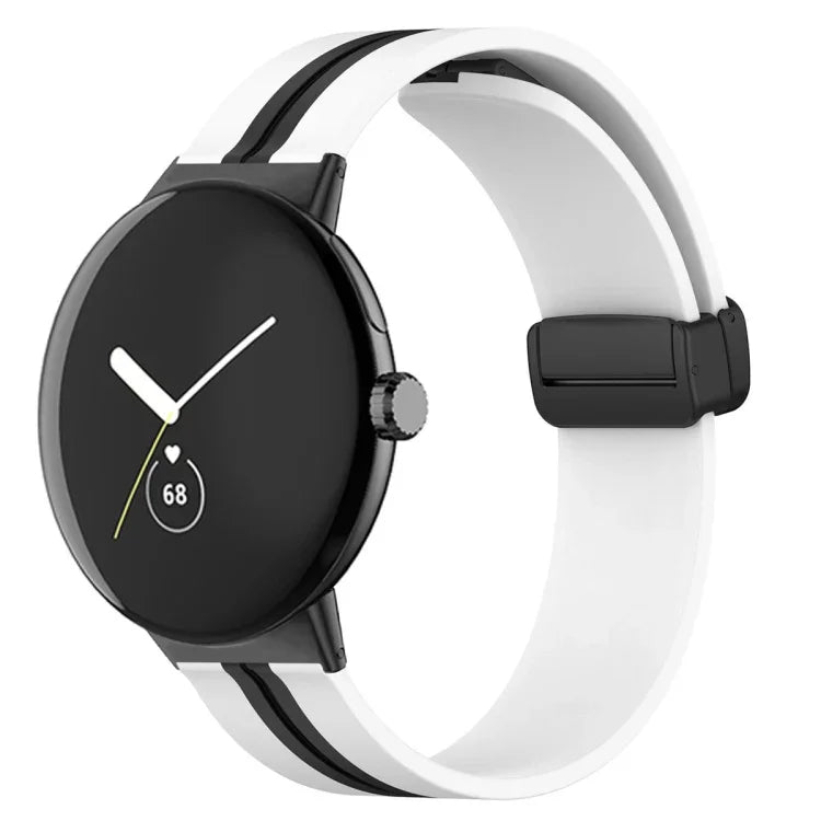 สายรัดนาฬิกาซิลิโคนหัวเข็มขัดพับสองสี สำหรับ Google Pixel Watch 4 / 3 / 2 / 1 41 มม.