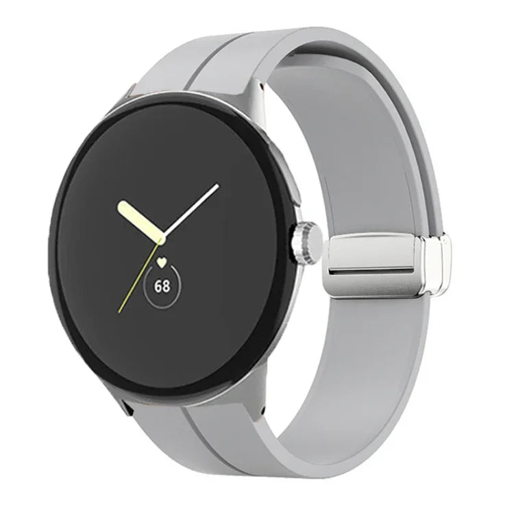 Solid-color Folding Buckle Silicone Watch Band, For Google Pixel Watch 4 / 3 / 2 / 1 41mm