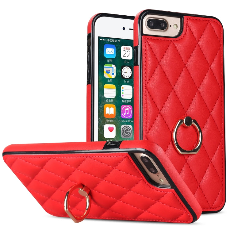 Rhombic PU Leather Phone Case with Ring Holder, For iPhone 7 Plus / 8 Plus