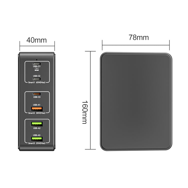 ที่ชาร์จเร็วแบบตั้งโต๊ะ 120W 6 พอร์ต Type-C + USB รุ่น 818H, ปลั๊ก US, ปลั๊ก UK, ปลั๊ก EU, ปลั๊ก AU