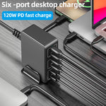 ที่ชาร์จเร็วแบบตั้งโต๊ะ 120W 6 พอร์ต Type-C + USB รุ่น 818H, ปลั๊ก US, ปลั๊ก UK, ปลั๊ก EU, ปลั๊ก AU