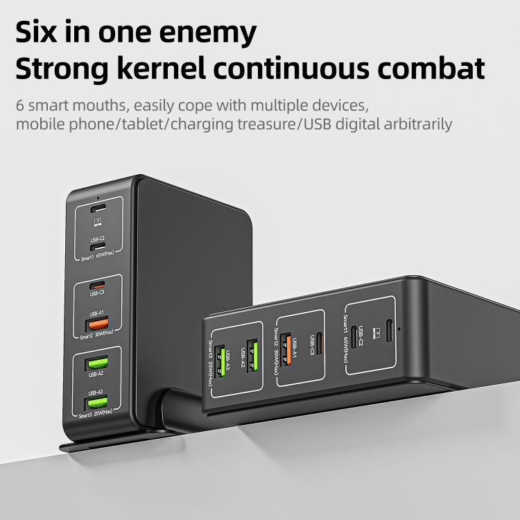 ที่ชาร์จเร็วแบบตั้งโต๊ะ 120W 6 พอร์ต Type-C + USB รุ่น 818H, ปลั๊ก US, ปลั๊ก UK, ปลั๊ก EU, ปลั๊ก AU