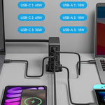 ที่ชาร์จเร็วแบบตั้งโต๊ะ 120W 6 พอร์ต Type-C + USB รุ่น 818H, ปลั๊ก US, ปลั๊ก UK, ปลั๊ก EU, ปลั๊ก AU