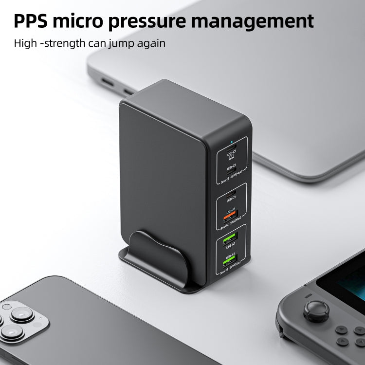 ที่ชาร์จเร็วแบบตั้งโต๊ะ 120W 6 พอร์ต Type-C + USB รุ่น 818H, ปลั๊ก US, ปลั๊ก UK, ปลั๊ก EU, ปลั๊ก AU