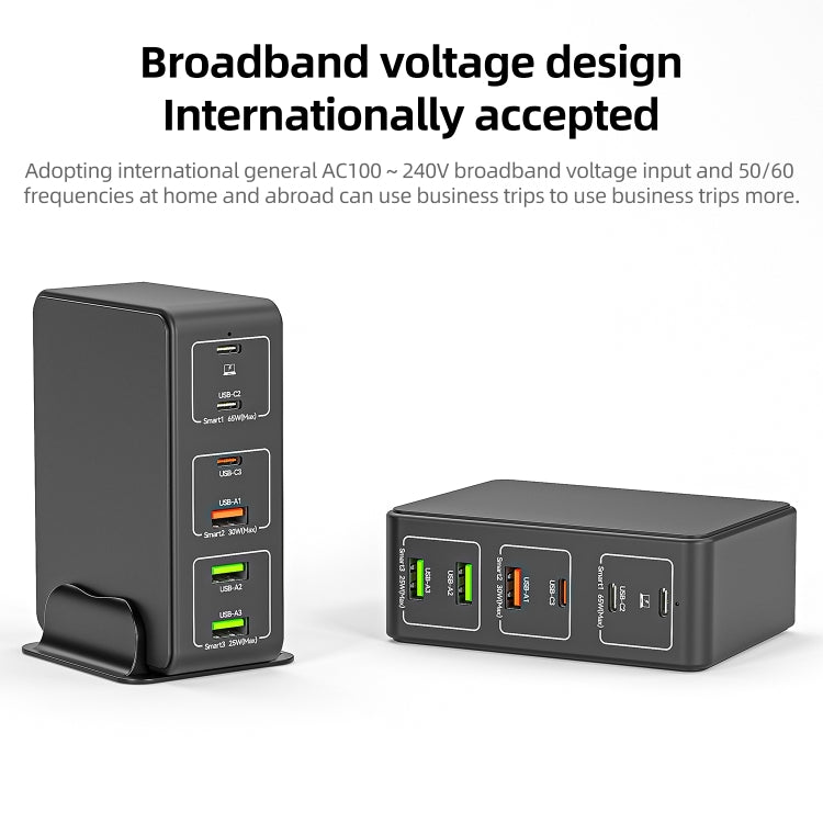 ที่ชาร์จเร็วแบบตั้งโต๊ะ 120W 6 พอร์ต Type-C + USB รุ่น 818H, ปลั๊ก US, ปลั๊ก UK, ปลั๊ก EU, ปลั๊ก AU
