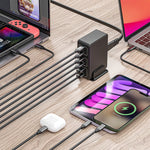 ที่ชาร์จเร็วแบบตั้งโต๊ะ 120W 6 พอร์ต Type-C + USB รุ่น 818H, ปลั๊ก US, ปลั๊ก UK, ปลั๊ก EU, ปลั๊ก AU