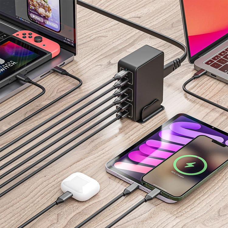 ที่ชาร์จเร็วแบบตั้งโต๊ะ 120W 6 พอร์ต Type-C + USB รุ่น 818H, ปลั๊ก US, ปลั๊ก UK, ปลั๊ก EU, ปลั๊ก AU