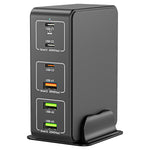 ที่ชาร์จเร็วแบบตั้งโต๊ะ 120W 6 พอร์ต Type-C + USB รุ่น 818H, ปลั๊ก US, ปลั๊ก UK, ปลั๊ก EU, ปลั๊ก AU