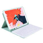 T07BB สำหรับ iPad 9.7 นิ้ว / iPad Pro 9.7 นิ้ว / iPad Air 2 / Air (2018 & 2017) เคสป้องกันคีย์บอร์ดบลูทูธ TPU สีลูกกวาดบางพิเศษ พร้อมขาตั้งและช่องใส่ปากกา สำหรับ iPad 9.7 นิ้ว