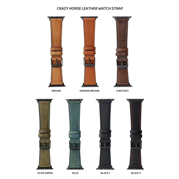 สายรัดนาฬิกาหนังแท้ Crazy Horse สำหรับ Apple Watch Series 8&7 41มม. / SE 2&6&SE&5&4 40มม. สำหรับ Apple Watch Ultra 49มม. / Series 8&7 45มม. / SE 2&6&SE&5&4 44มม.