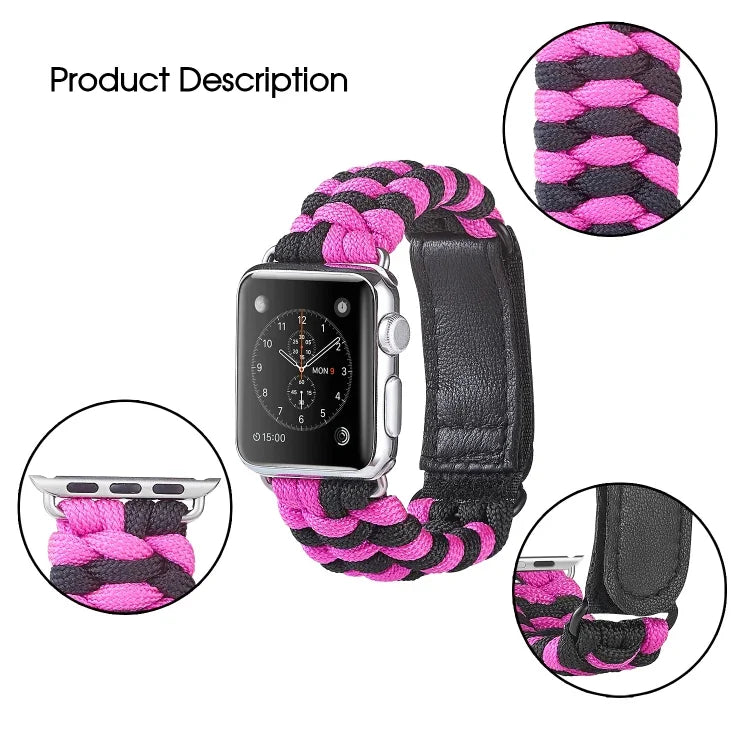 สายรัดนาฬิกานีลอนถักแบบธรรมดาพร้อมตีนตุ๊กแก Paracord สำหรับ Apple Watch Series 8&7 41มม. / SE 2&6&SE&5&4 40มม. สำหรับ Apple Watch Ultra 49มม. / Series 8&7 45มม. / SE 2&6&SE&5&4 44มม.