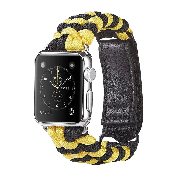 สายรัดนาฬิกานีลอนถักแบบธรรมดาพร้อมตีนตุ๊กแก Paracord สำหรับ Apple Watch Series 8&7 41มม. / SE 2&6&SE&5&4 40มม. สำหรับ Apple Watch Ultra 49มม. / Series 8&7 45มม. / SE 2&6&SE&5&4 44มม.