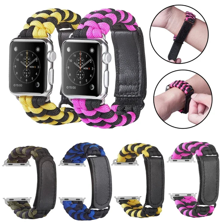 สายรัดนาฬิกานีลอนถักแบบธรรมดาพร้อมตีนตุ๊กแก Paracord สำหรับ Apple Watch Series 8&7 41มม. / SE 2&6&SE&5&4 40มม. สำหรับ Apple Watch Ultra 49มม. / Series 8&7 45มม. / SE 2&6&SE&5&4 44มม.