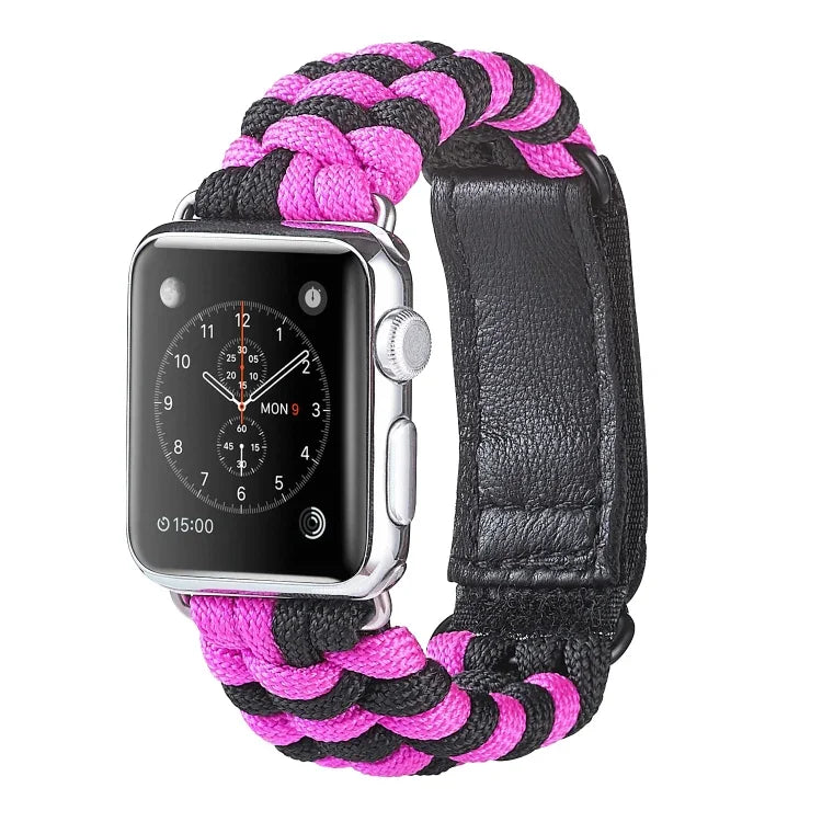 สายรัดนาฬิกานีลอนถักแบบธรรมดาพร้อมตีนตุ๊กแก Paracord สำหรับ Apple Watch Series 8&7 41มม. / SE 2&6&SE&5&4 40มม. สำหรับ Apple Watch Ultra 49มม. / Series 8&7 45มม. / SE 2&6&SE&5&4 44มม.