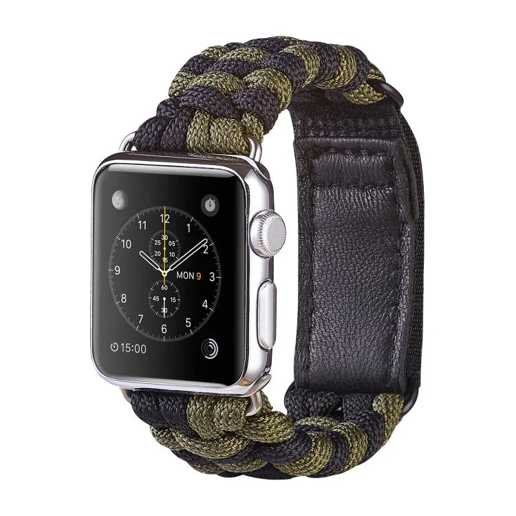 สายรัดนาฬิกานีลอนถักแบบธรรมดาพร้อมตีนตุ๊กแก Paracord สำหรับ Apple Watch Series 8&7 41มม. / SE 2&6&SE&5&4 40มม. สำหรับ Apple Watch Ultra 49มม. / Series 8&7 45มม. / SE 2&6&SE&5&4 44มม.