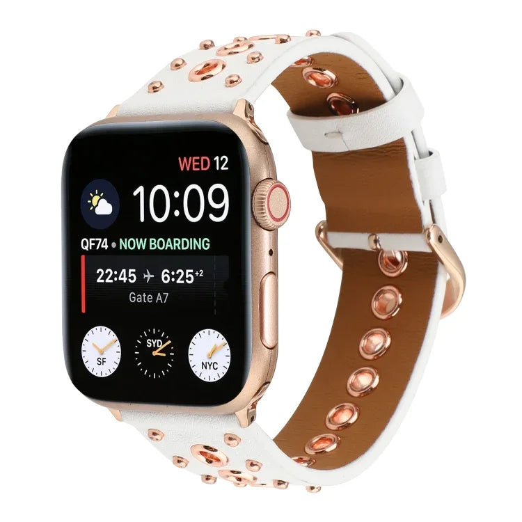 สายรัดนาฬิกาหนังแท้ Punk Rivet สำหรับ Apple Watch Series 7 41มม. / 6 & SE & 5 & 4 40มม. สำหรับ Apple Watch Ultra 49มม. / Series 8&7 45มม. / SE 2&6&SE&5&4 44มม.