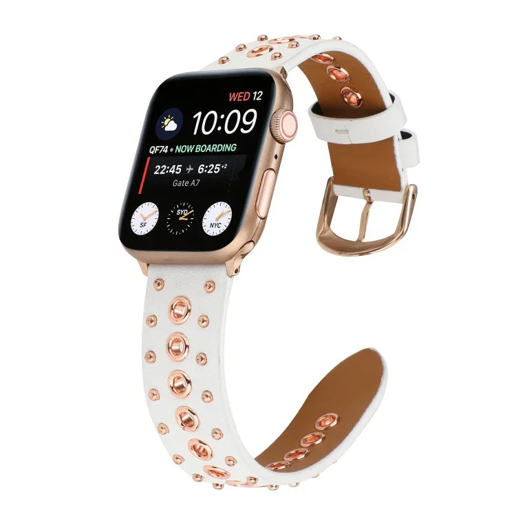 สายรัดนาฬิกาหนังแท้ Punk Rivet สำหรับ Apple Watch Series 7 41มม. / 6 & SE & 5 & 4 40มม. สำหรับ Apple Watch Ultra 49มม. / Series 8&7 45มม. / SE 2&6&SE&5&4 44มม.
