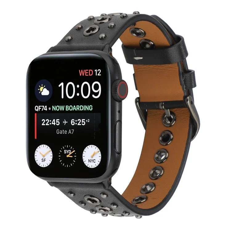 สายรัดนาฬิกาหนังแท้ Punk Rivet สำหรับ Apple Watch Series 7 41มม. / 6 & SE & 5 & 4 40มม. สำหรับ Apple Watch Ultra 49มม. / Series 8&7 45มม. / SE 2&6&SE&5&4 44มม.