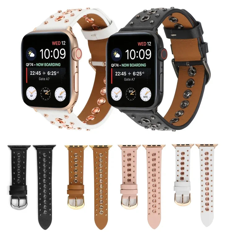 สายรัดนาฬิกาหนังแท้ Punk Rivet สำหรับ Apple Watch Series 7 41มม. / 6 & SE & 5 & 4 40มม. สำหรับ Apple Watch Ultra 49มม. / Series 8&7 45มม. / SE 2&6&SE&5&4 44มม.