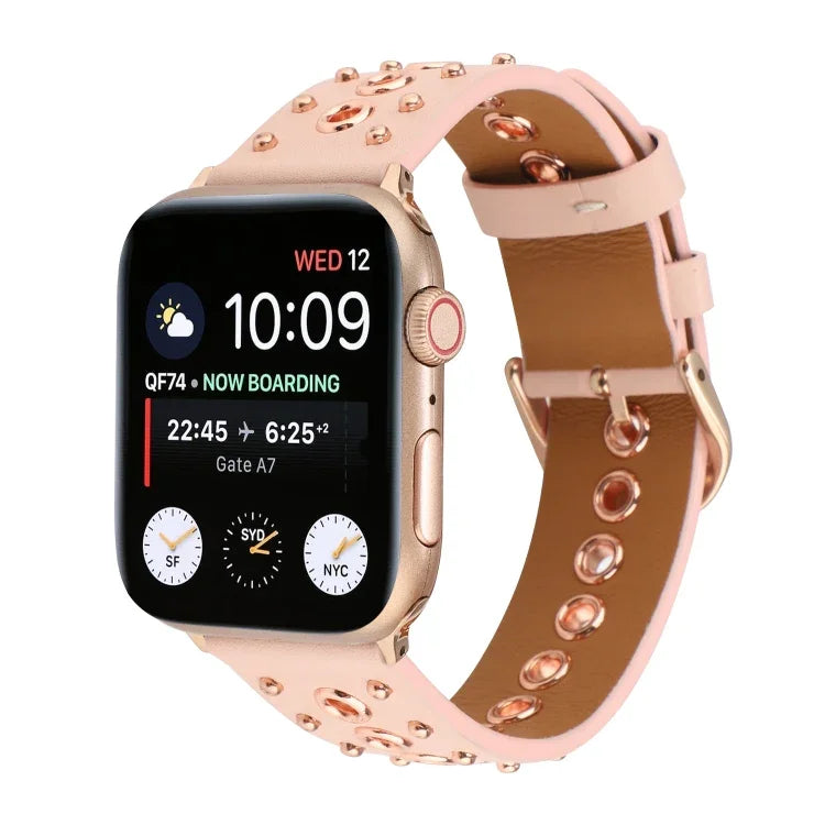 สายรัดนาฬิกาหนังแท้ Punk Rivet สำหรับ Apple Watch Series 7 41มม. / 6 & SE & 5 & 4 40มม. สำหรับ Apple Watch Ultra 49มม. / Series 8&7 45มม. / SE 2&6&SE&5&4 44มม.