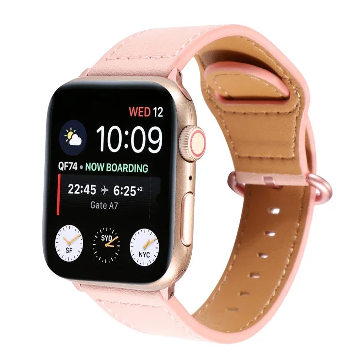 สายรัดนาฬิกาหนังแท้สีพื้น สำหรับ Apple Watch Series 7 ขนาด 41 มม. / 6 & SE & 5 & 4 ขนาด 40 มม. / 3 & 2 & 1 ขนาด 38 มม. สำหรับ Apple Watch Series 7 ขนาด 45 มม. / 6 & SE & 5 & 4 ขนาด 44 มม. / 3 & 2 & 1 ขนาด 42 มม.