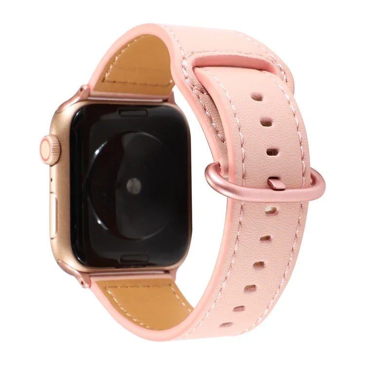 สายรัดนาฬิกาหนังแท้สีพื้น สำหรับ Apple Watch Series 7 ขนาด 41 มม. / 6 & SE & 5 & 4 ขนาด 40 มม. / 3 & 2 & 1 ขนาด 38 มม. สำหรับ Apple Watch Series 7 ขนาด 45 มม. / 6 & SE & 5 & 4 ขนาด 44 มม. / 3 & 2 & 1 ขนาด 42 มม.
