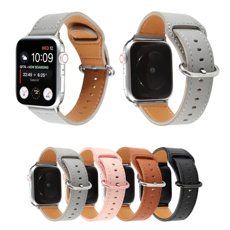สายรัดนาฬิกาหนังแท้สีพื้น สำหรับ Apple Watch Series 7 ขนาด 41 มม. / 6 & SE & 5 & 4 ขนาด 40 มม. / 3 & 2 & 1 ขนาด 38 มม. สำหรับ Apple Watch Series 7 ขนาด 45 มม. / 6 & SE & 5 & 4 ขนาด 44 มม. / 3 & 2 & 1 ขนาด 42 มม.