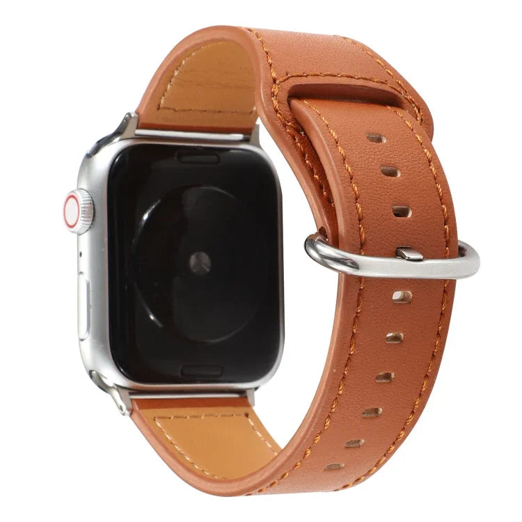 สายรัดนาฬิกาหนังแท้สีพื้น สำหรับ Apple Watch Series 7 ขนาด 41 มม. / 6 & SE & 5 & 4 ขนาด 40 มม. / 3 & 2 & 1 ขนาด 38 มม. สำหรับ Apple Watch Series 7 ขนาด 45 มม. / 6 & SE & 5 & 4 ขนาด 44 มม. / 3 & 2 & 1 ขนาด 42 มม.