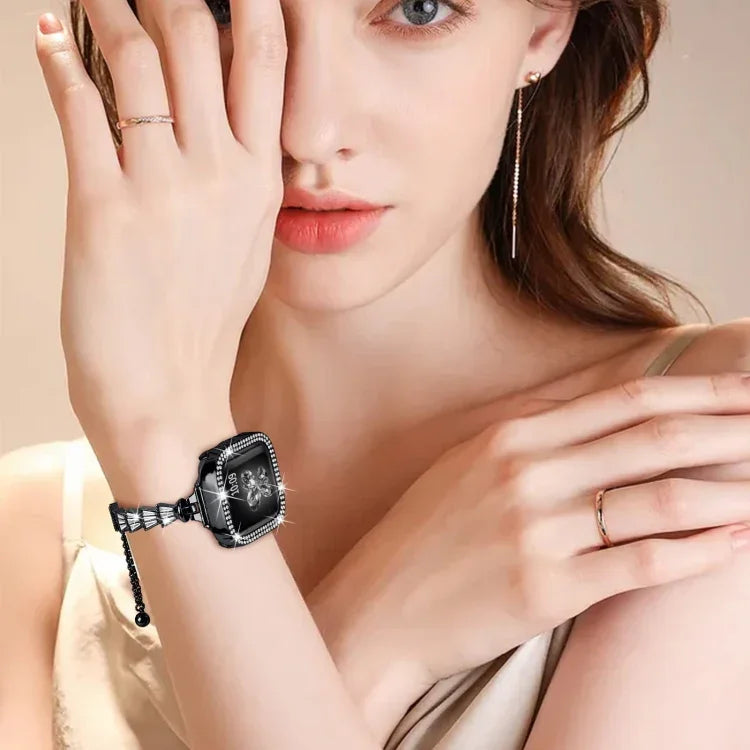 สายรัดนาฬิกาโลหะประดับเพชรเต็มเม็ด สำหรับ Apple Watch Series 8&7 45มม. / SE 2&6&SE&5&4 44มม. สำหรับ Apple Watch Series 8&7 41มม. / SE 2&6&SE&5&4 40มม.