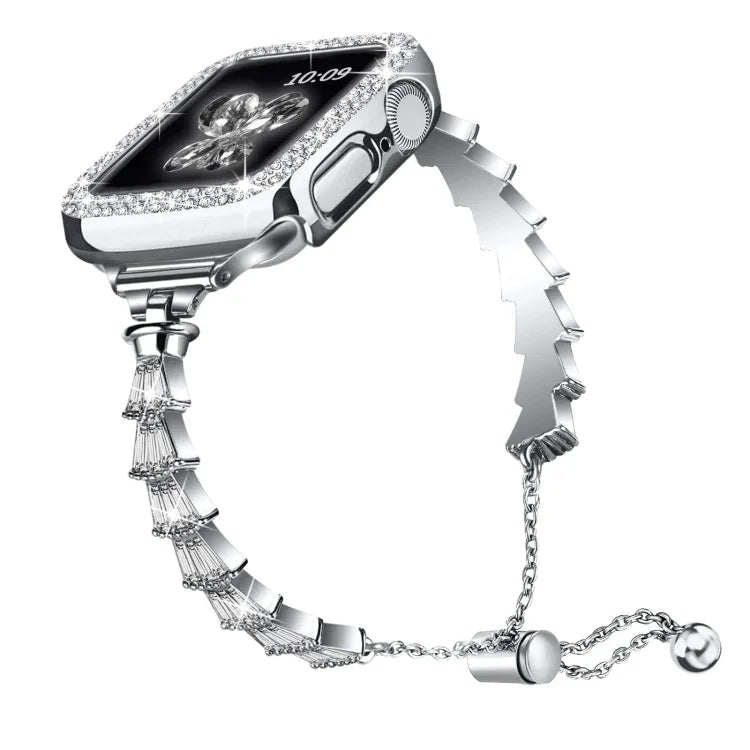 สายรัดนาฬิกาโลหะประดับเพชรเต็มเม็ด สำหรับ Apple Watch Series 8&7 45มม. / SE 2&6&SE&5&4 44มม. สำหรับ Apple Watch Series 8&7 41มม. / SE 2&6&SE&5&4 40มม.
