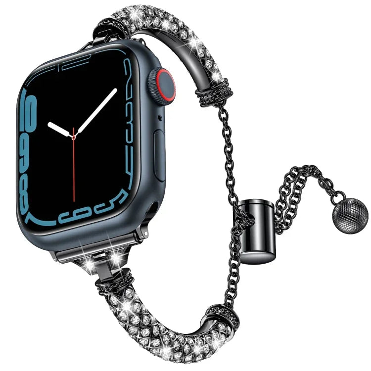 สายรัดนาฬิกาสร้อยข้อมือโลหะประดับเพชรเต็มเม็ด สำหรับ Apple Watch Series 8&7 45มม. / SE 2&6&SE&5&4 44มม. สำหรับ Apple Watch Series 8&7 41มม. / SE 2&6&SE&5&4 40มม.
