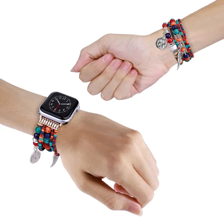 สายรัดนาฬิกาสร้อยข้อมือปีกดอกไม้ประดับลูกปัด สำหรับ Apple Watch Series 8&7 45มม. / SE 2&6&SE&5&4 44มม. สำหรับ Apple Watch Series 8&7 41มม. / SE 2&6&SE&5&4 40มม.