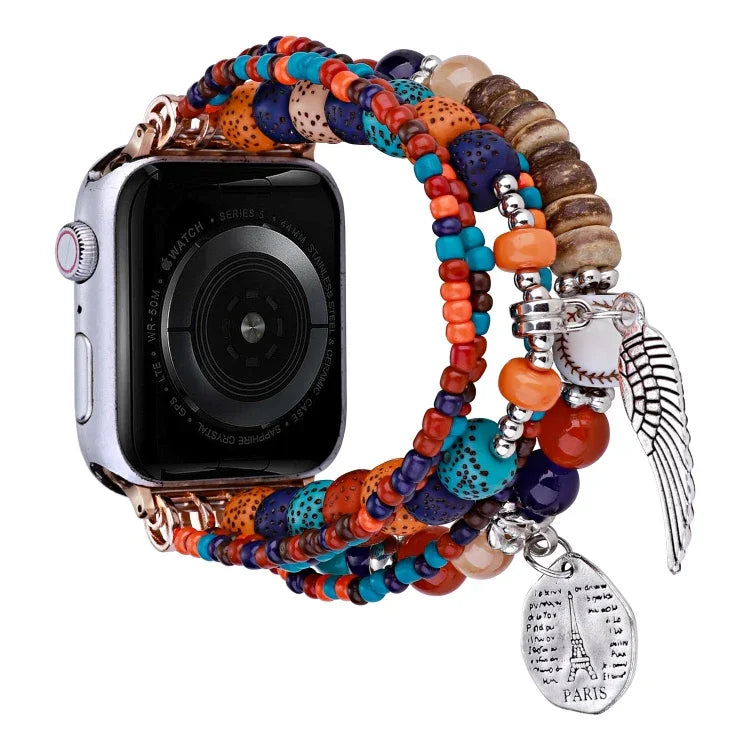 สายรัดนาฬิกาสร้อยข้อมือปีกดอกไม้ประดับลูกปัด สำหรับ Apple Watch Series 8&7 45มม. / SE 2&6&SE&5&4 44มม. สำหรับ Apple Watch Series 8&7 41มม. / SE 2&6&SE&5&4 40มม.