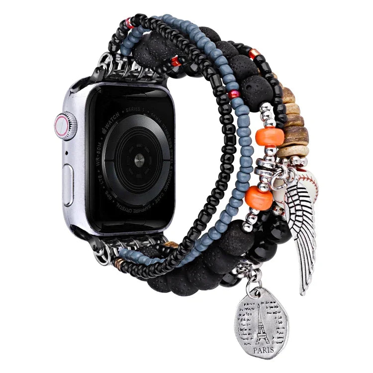 สายรัดนาฬิกาสร้อยข้อมือปีกดอกไม้ประดับลูกปัด สำหรับ Apple Watch Series 8&7 45มม. / SE 2&6&SE&5&4 44มม. สำหรับ Apple Watch Series 8&7 41มม. / SE 2&6&SE&5&4 40มม.