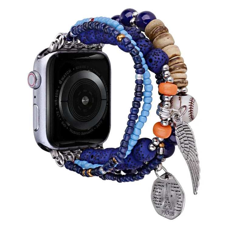 สายรัดนาฬิกาสร้อยข้อมือปีกดอกไม้ประดับลูกปัด สำหรับ Apple Watch Series 8&7 45มม. / SE 2&6&SE&5&4 44มม. สำหรับ Apple Watch Series 8&7 41มม. / SE 2&6&SE&5&4 40มม.