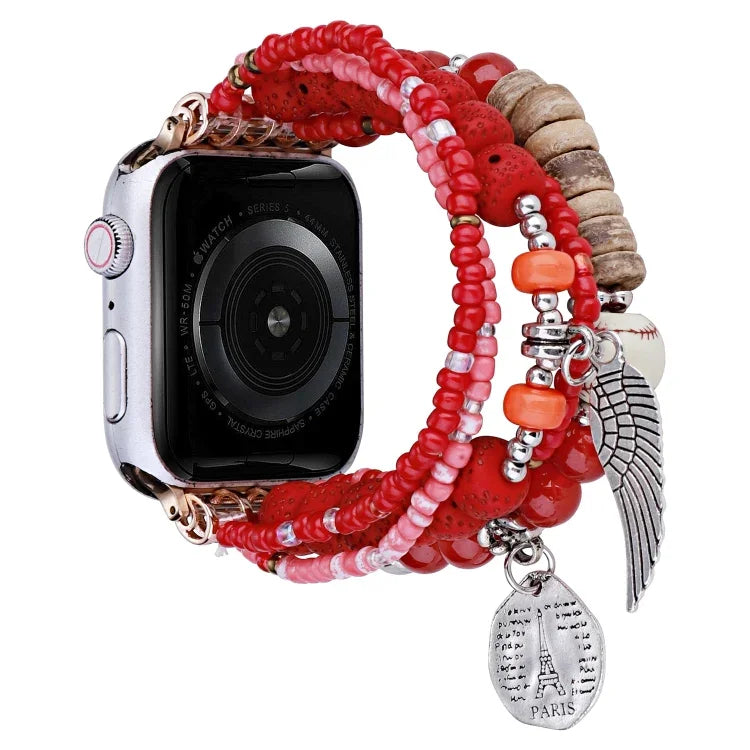 สายรัดนาฬิกาสร้อยข้อมือปีกดอกไม้ประดับลูกปัด สำหรับ Apple Watch Series 8&7 45มม. / SE 2&6&SE&5&4 44มม. สำหรับ Apple Watch Series 8&7 41มม. / SE 2&6&SE&5&4 40มม.