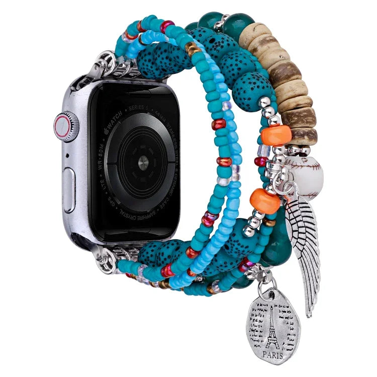 สายรัดนาฬิกาสร้อยข้อมือปีกดอกไม้ประดับลูกปัด สำหรับ Apple Watch Series 8&7 45มม. / SE 2&6&SE&5&4 44มม. สำหรับ Apple Watch Series 8&7 41มม. / SE 2&6&SE&5&4 40มม.