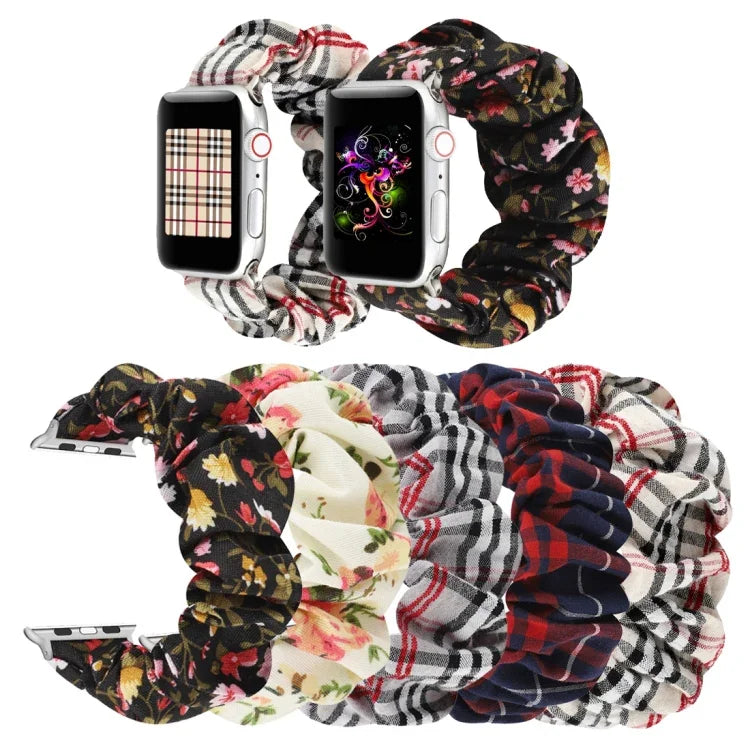 สายผ้าลายดอกไม้ลายสก็อต สำหรับ Apple Watch Ultra ขนาด 49 มม. / Series 8&7 ขนาด 45 มม. / SE 2&6&SE&5&4 ขนาด 44 มม. / 3&2&1 ขนาด 42 มม. สำหรับ Apple Watch Series 8&7 ขนาด 41 มม. / SE 2&6&SE&5&4 ขนาด 40 มม. / 3&2&1 ขนาด 38 มม.