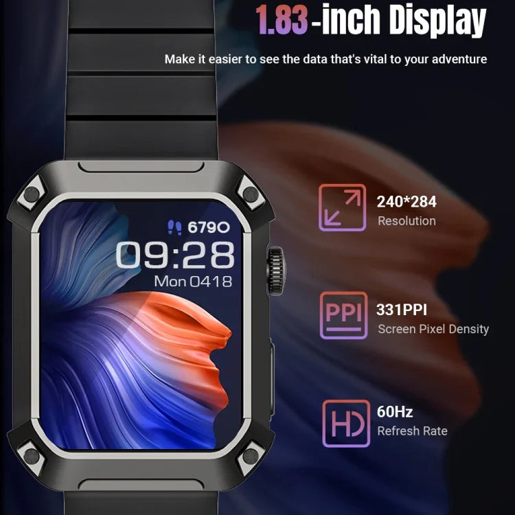 นาฬิกาอัจฉริยะ Rogbid Tank S2 หน้าจอ IPS 1.83 นิ้ว รองรับการโทรบลูทูธ / วัดความดันโลหิต / ติดตามการนอนหลับ, S2 (สีดำ)