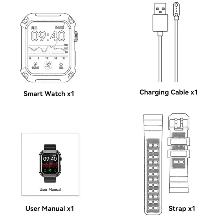 นาฬิกาอัจฉริยะ Rogbid Tank S2 หน้าจอ IPS 1.83 นิ้ว รองรับการโทรบลูทูธ / วัดความดันโลหิต / ติดตามการนอนหลับ, S2 (สีดำ)